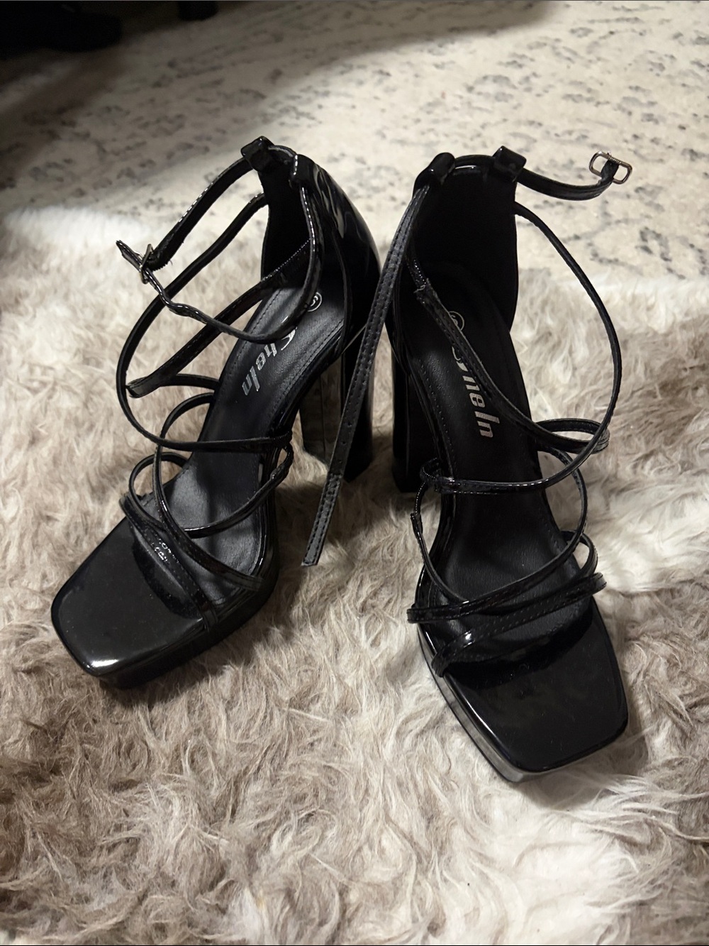 Sheln, Strappy Black High Heel Sandals - Size 6
